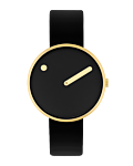 34 mm / Black dial / Black leather strap