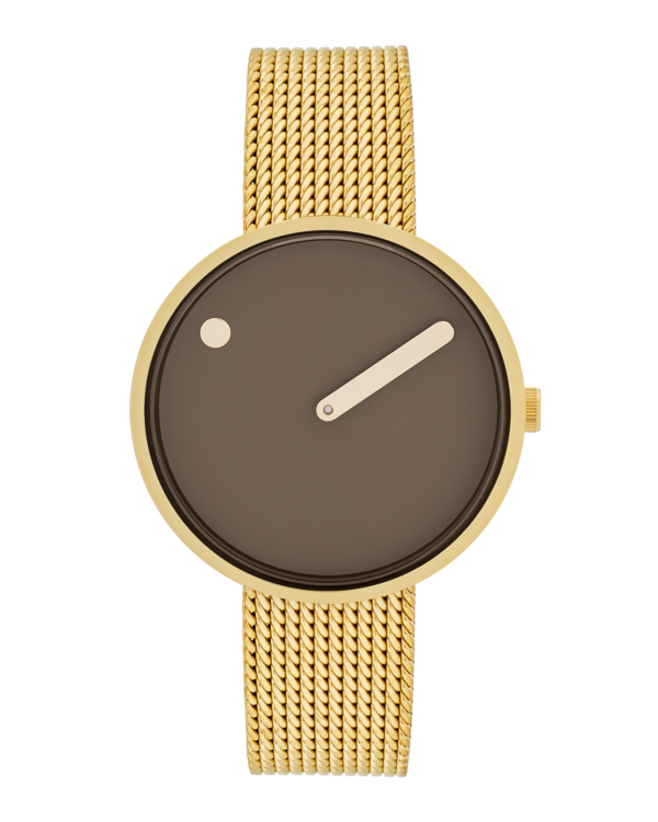 34 mm / Mocha Brown dial / Matt gold mesh band