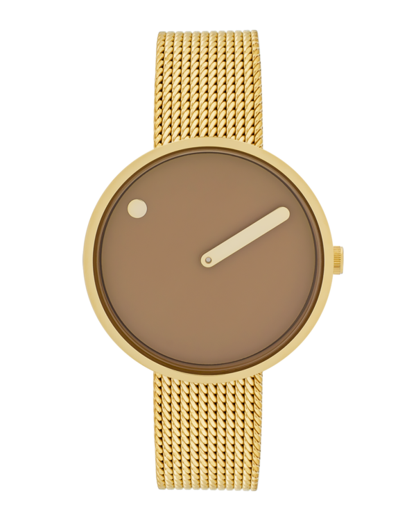 34 mm / Cappuccino Brown dial / Matt gold mesh band