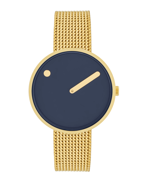 34 mm / Midnight Blue dial / Matt gold mesh band
