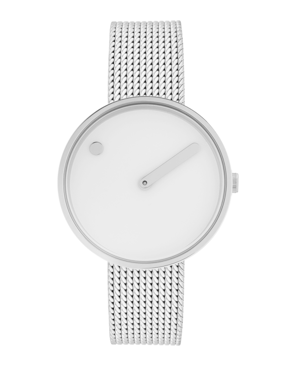 34 mm / White dial / Matt steel mesh band