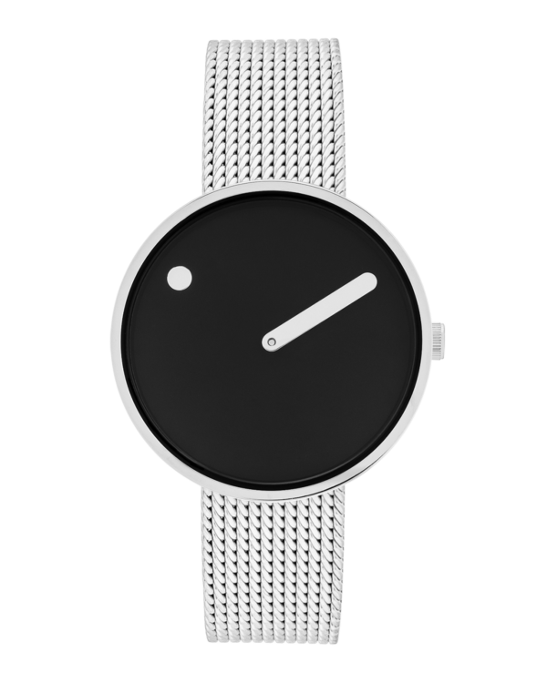 34 mm / Black dial / Matt steel mesh band