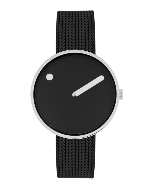 34 mm / Black dial / Matt black mesh band