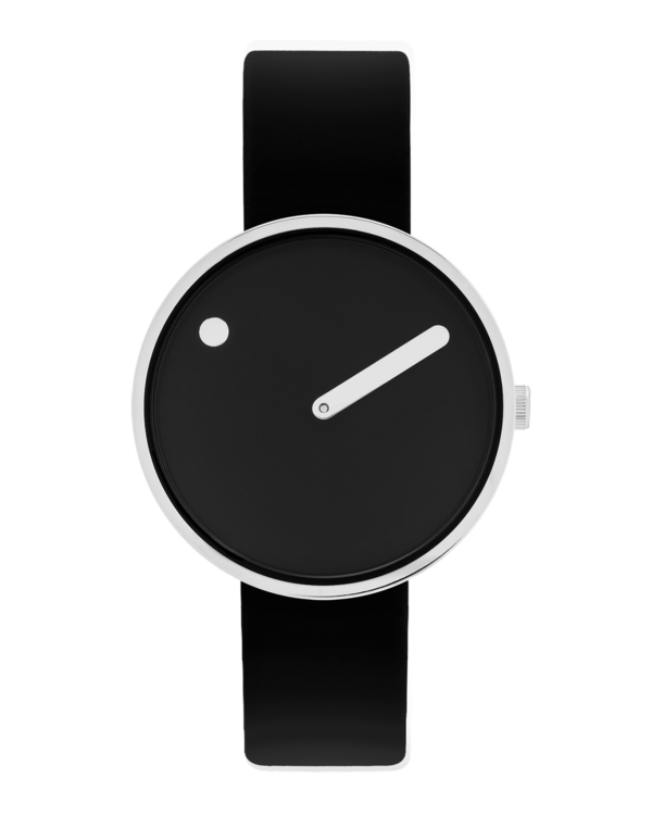 34 mm / Black dial / Black leather strap