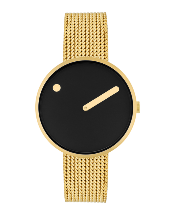 34 mm / Black dial / Matt gold mesh band