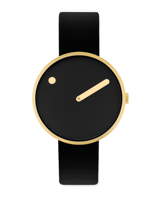 34 mm / Black dial / Black leather strap