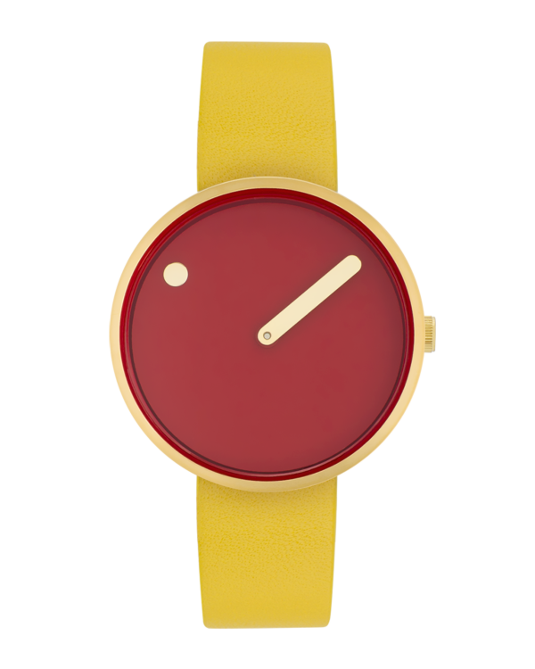 Cinnamon Red dial / Canary Yellow leather strap