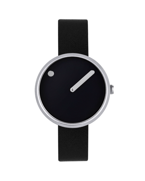 30 mm / Black dial / Black leather strap