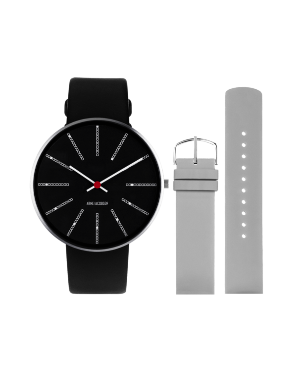 Bankers 40 mm - Bundle with black leather and grey silicon strap