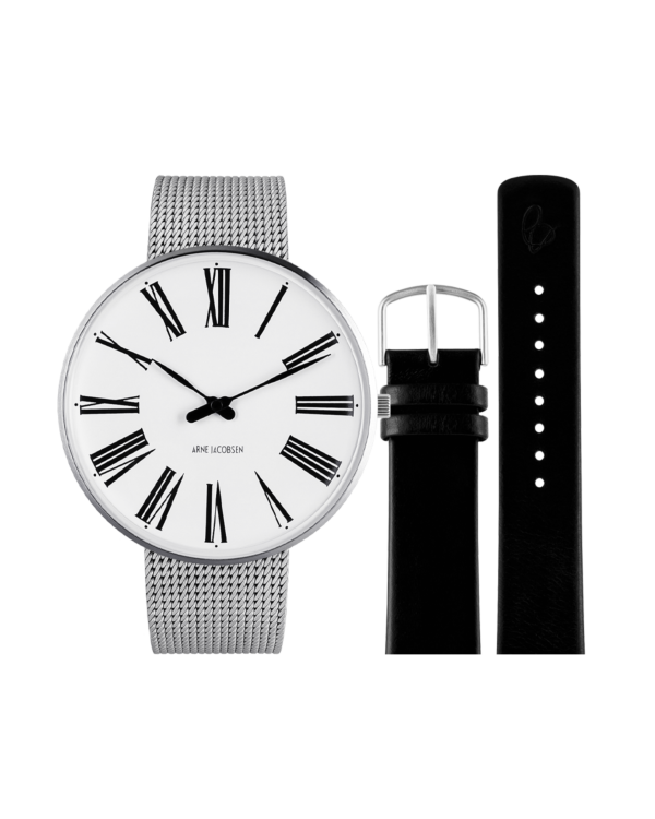 Roman 46 mm - Pakke med 1 mesh- og 1 sort læderrem