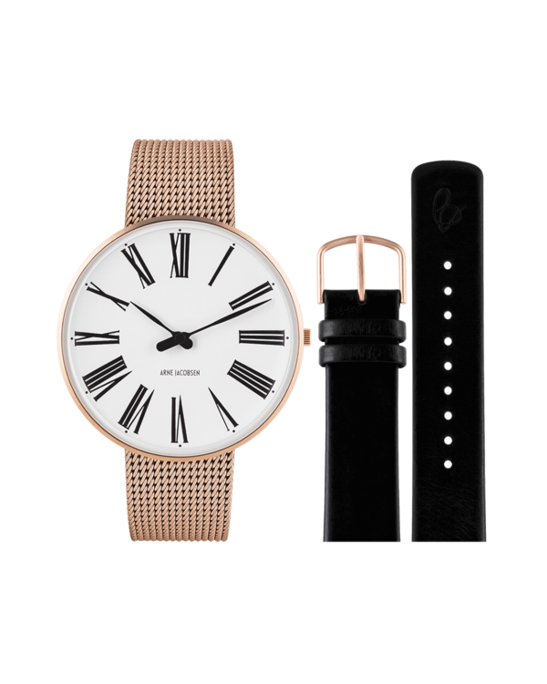 Roman 40 mm - Bundle with 1 Rose Gold Mesh and 1 Black leather strap