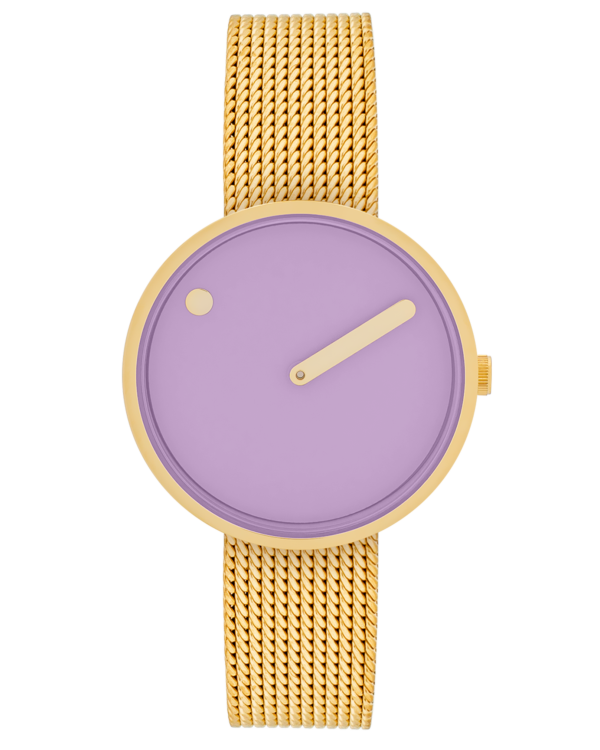 34 mm / Light Lavender dial / Matt gold mesh band