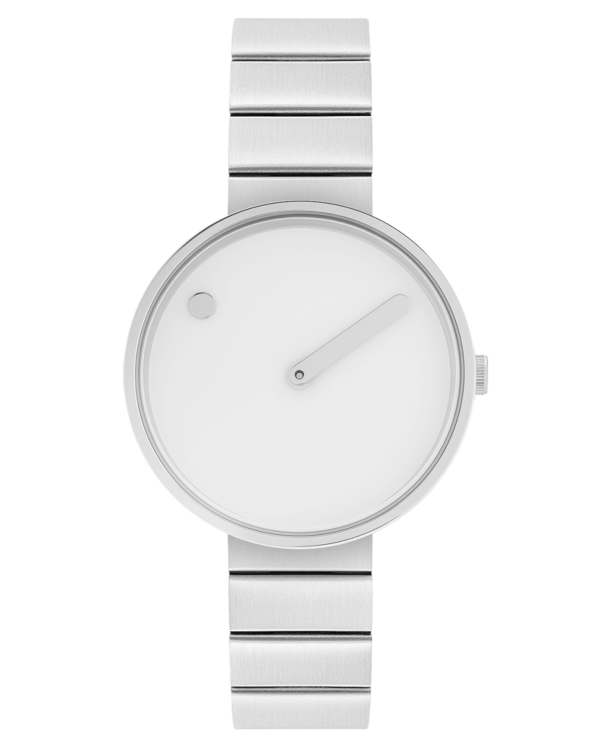34 mm / White dial / Brushed Steel bracelet