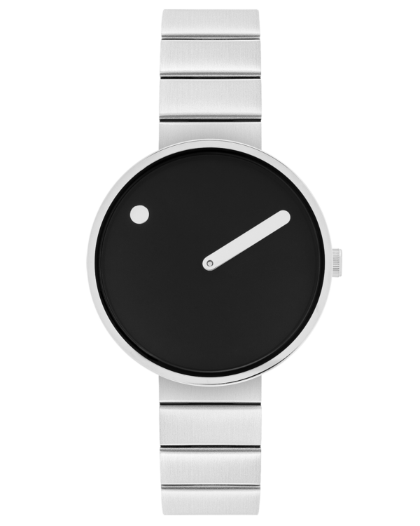 34 mm / Black dial / Brushed Steel bracelet