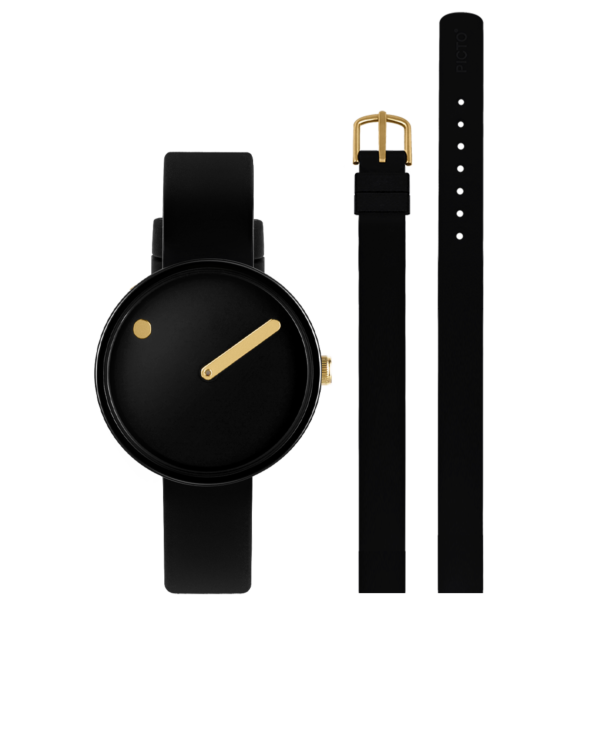 30 mm with Black dial  - Bundle with 1 "double wrap" leather strap and 1 silicon strap