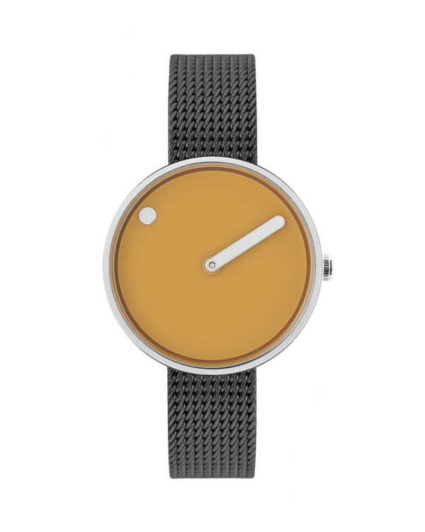 30 mm / Mustard Yellow dial / Matt grey mesh band