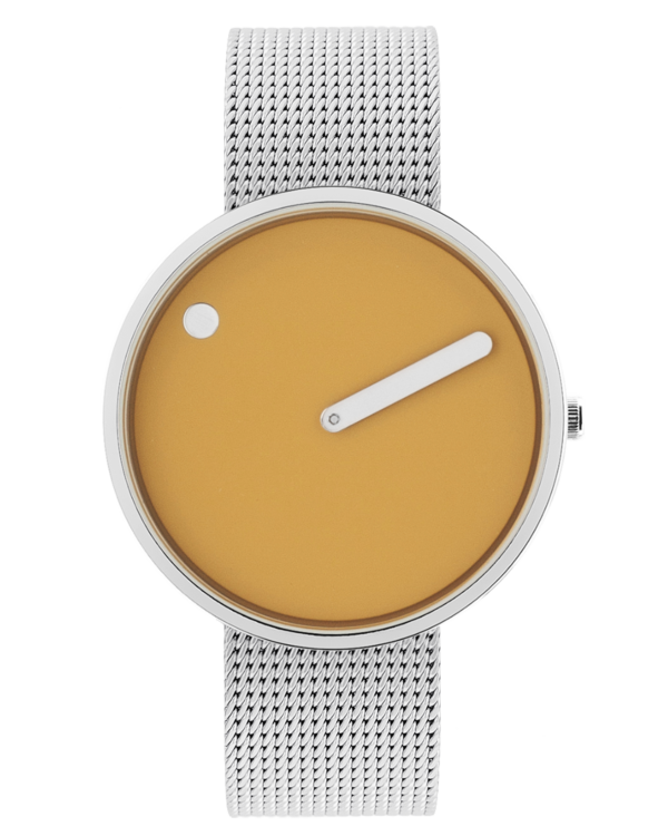 40 mm / Mustard Yellow dial / Matt steel mesh band