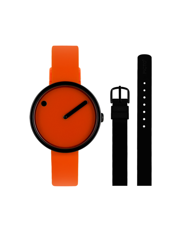 30 mm / Orange dial /  Bundle with 1 Orange and 1 Black silicone strap 