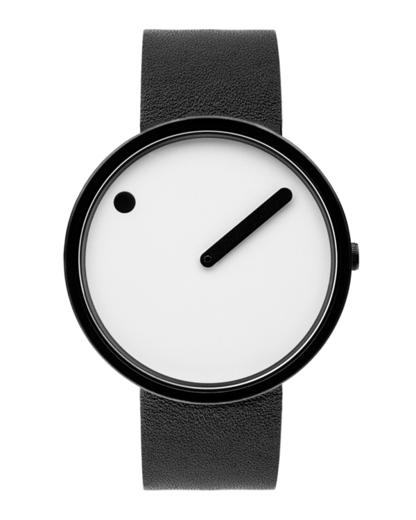 White dial / Black leather strap