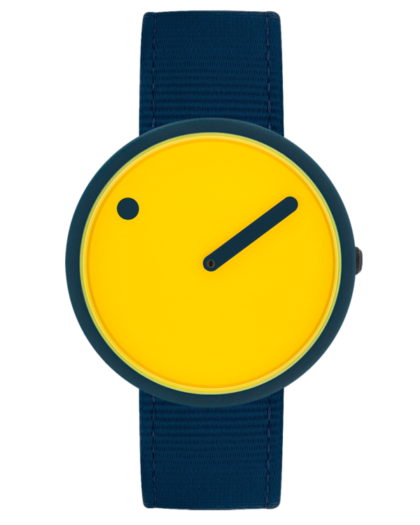 Electric Yellow dial / Navy Blue recycled plastic strap
